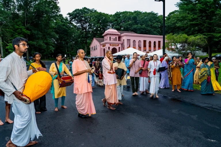 Devotees doing sankirtan (chanting) outdoors